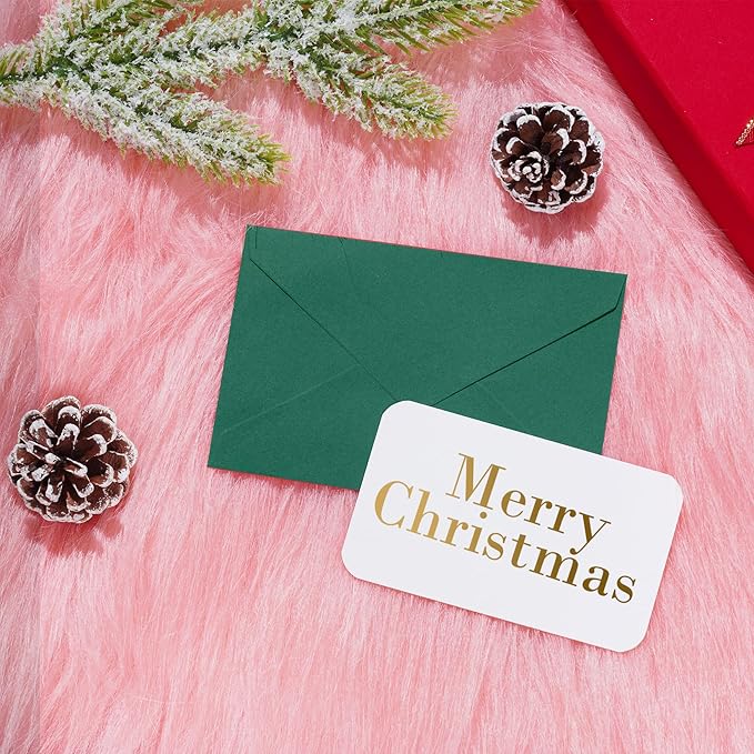 jiebor 100 Sets Small Green Envelopes with Small Blank Gift Business Card Wedding Invitation Pocket Envelopes for Graduations Wedding Shower Holiday 4.37 x 2.91 Inch