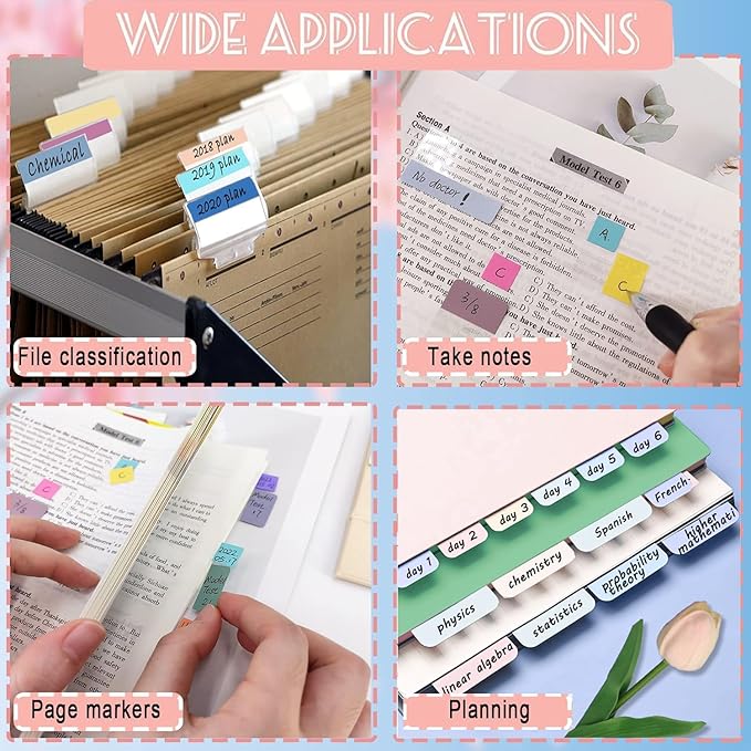 Potanro Sticky Book Tabs 360PCS Notebook Colorful Book Annotation Tabs Kit Writable Repositionable Color Page Markers Bible Tabs for Office Supplies