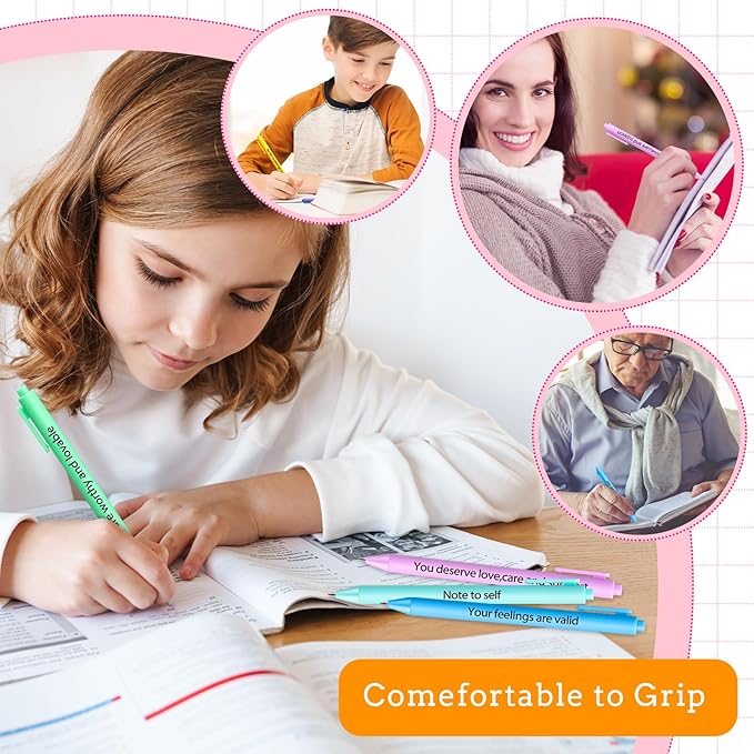 50 Pcs Gel Ink Pens Motivational Inspirational Quote Pen Retractable Rolling Ball Smooth Writing for Coworkers Supplies Office Home(Stylish Color,Mental Health Reminders)