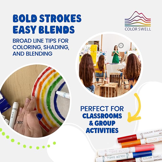 Color Swell Bulk Washable Markers (288 Total) – 36 Packs, 8 Colors per Pack – Ideal for Teachers, Kids, Party Favors, Classrooms, Donations, Students - Broad Line Bulk Markers