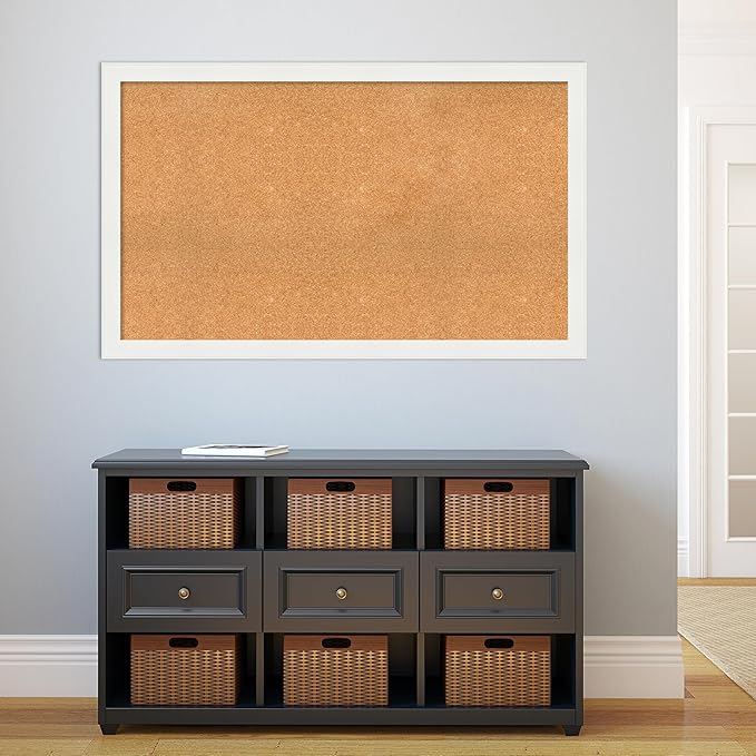 Amanti Art Natural Cork Board for Wall, 31x51 Vision Board with White Frame, Oversize Corkboard Office Decor for Home Organization, Casual Corkboard Pinboard to Display Items for Home Organization in