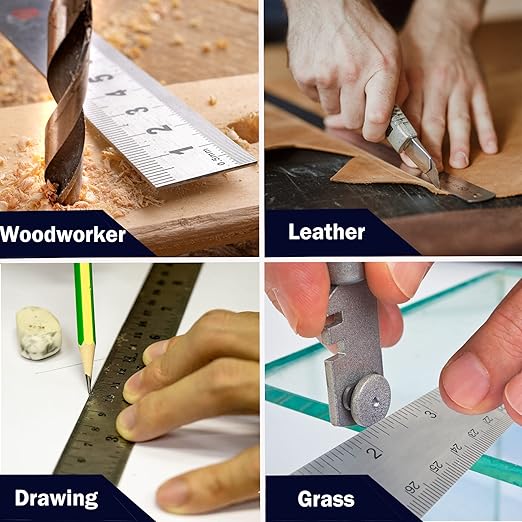 Metal Ruler Set [6+12+18 Inch] – Stainless Steel Rulers with Cork Backing, Non-Slip Measuring Tools with Inch & Centimeter Markings, Drafting and Office Use, Prevents Ink Leakage
