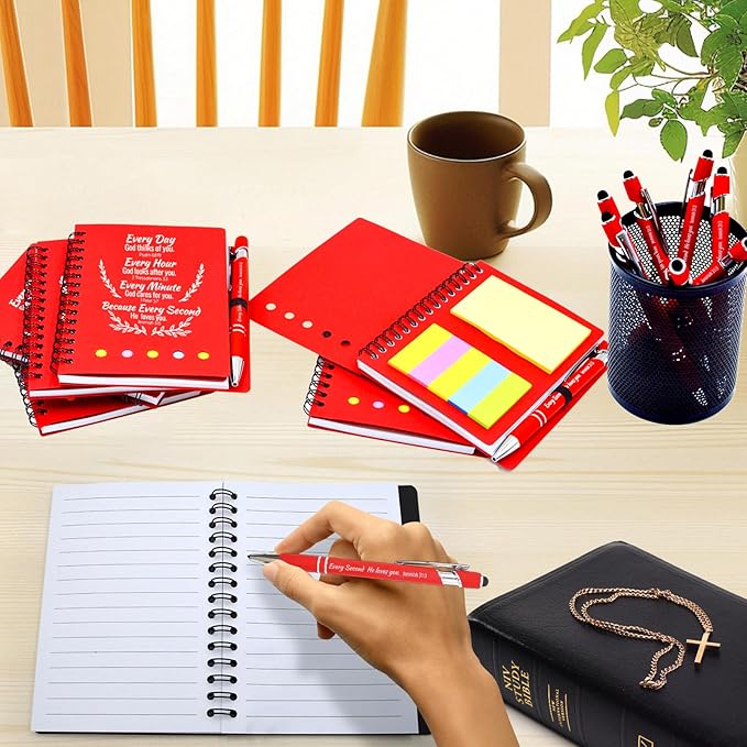 40 Pcs Bulk Christian Gifts Prayer Journal for Woman - 20 Set Religious Notepad with Christian Pen - Bible Notebook - Church Gifts for Mother's Day, Bible Study, and Family Devotions (Red)