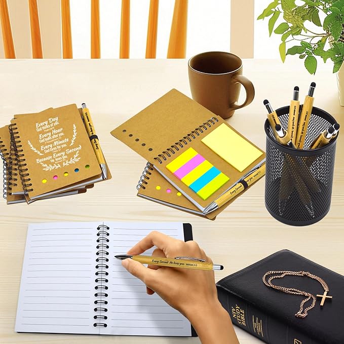 60 Pcs Bulk Christian Gifts Prayer Journal for Woman - 30 Set Religious Notepad with Christian Pen - Bible Notebook - Church Gifts for Mother's Day, Bible Study, and Family Devotions ( Brown )