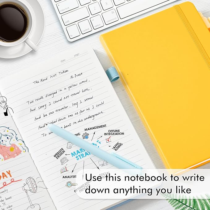 feela Hardcover Notebook For Work, Classic Ruled Lined Journal Set School Business Supplies, with 3 Black Pens, 120 GSM, 5.1”x8.3”, 3 Pack, A5, Solid Colors, Gray, Yellow, Light Blue
