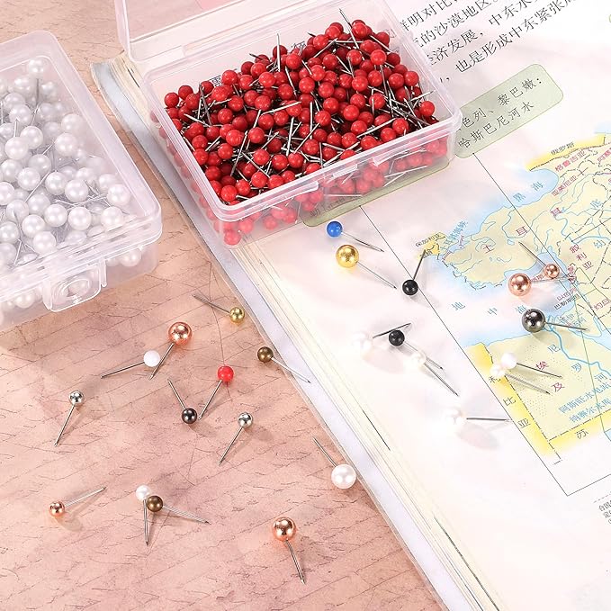 uxcell 400 Pcs Push Pins, Map Thumb Tacks 4mm Round Head Decorative Push Pins for Bulletin Board Home Office Travel Wall DIY Crafts Map Photo, Gold