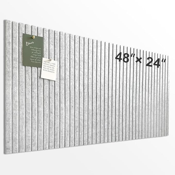 Large Cork Board for Office, 8 Pack Felt Wall Tiles with Slat Wall Paneling, Felt Bulletin Board Pin Board Cork Boards for Walls - Silver Gray