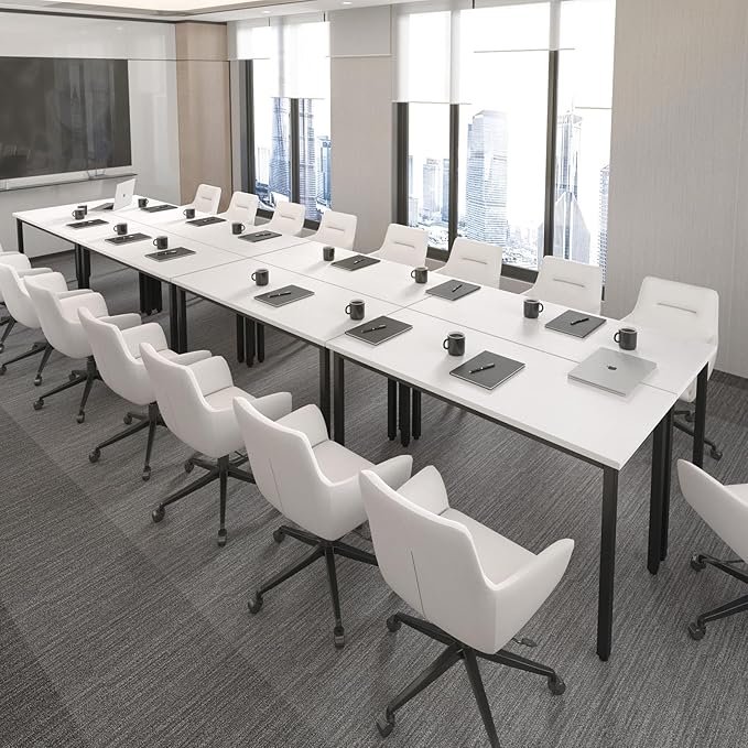 Bonzy Home Conference Tables 16ft Office Computer Desk for Meeting Room Study Writing Printer Table Meeting Seminar Table for 20 People Rustic Vintage 8PCS 188.8"x47.2"x29.5", White