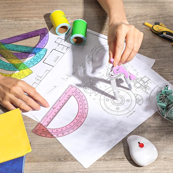 Chengu 6 Set Compass and Protractor Set, Multicolor Compass Geometry Tool 6 Inch 180 Degree Translucent Protractors for Geometry, Math Graphing Drawing Tools for Office and School Supplies