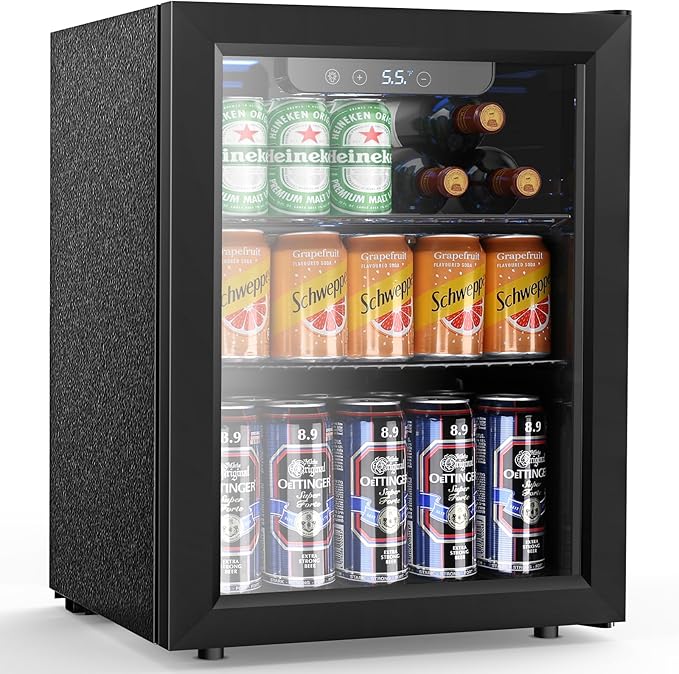 68 Cans Beverage Refrigerator Cooler, 1.7 cu.ft Mini Fridge Glass Door Drink Cooler for Beer, Soda,Wine, Digital Temperature Control for Home Office Bar