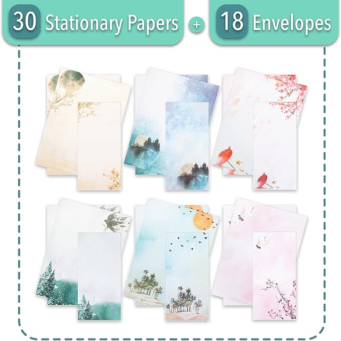 Mr. Pen Stationery Writing Paper with Envelopes for Writing Letter, 30 Letter Writing Paper+18, Cute Stationary Set
