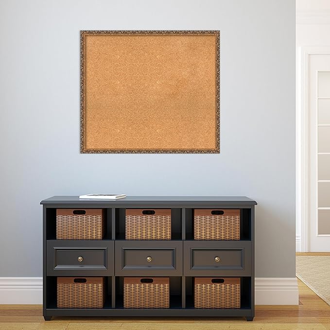 Amanti Art Natural Cork Board for Wall, 30x34 Vision Board with Bronze Frame, Large Corkboard Office Decor for Home Organization, Traditional Corkboard Pinboard to Display Items for Home Organization