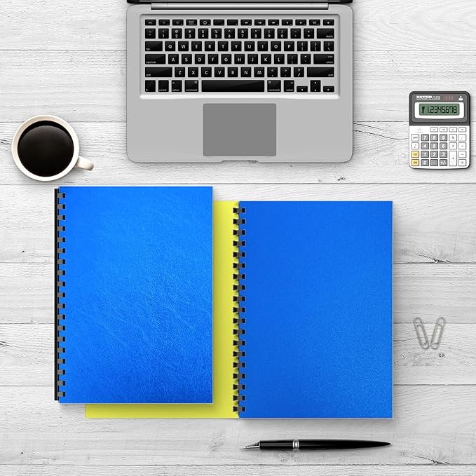 Binditek 50 Pack 16 Mil Leather Textured Polycovers - Binding Presentation Covers for Business Reports and Proposals 8-1/2 x 11 Inches, Blue Color, for Students and Coworkers