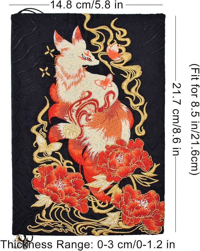 BLBMH Bookmark Book Covers for Paperbacks 5.5x8.5 Book Cover for Privacy Hardcover Adjustable Book Jacket for Soft Cover Books Fabric Softcover Protector for Women Book Lovers Gifts - Kitsune B 8.5in