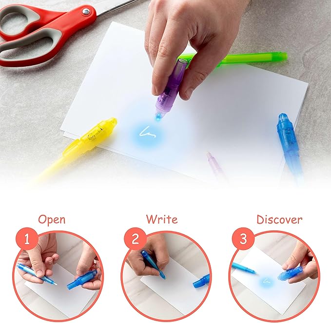 Personalized Invisible Disappearing Ink Pen Marker Pack, Custom Secret Spy Message Writer with UV Light, Fun for Kids Party Favors Gifts and Stock Stuffers, 24 Pack, Black