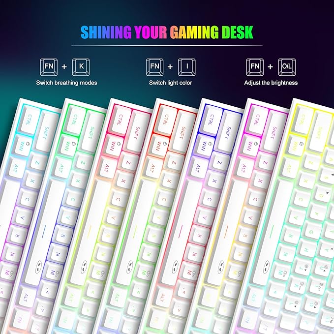 MageGee Mini 60% Gaming Keyboard, Upgrade RGB Backlit 61 Key Ultra-Compact Keyboard, TS91 Ergonomic Waterproof Mechanical Feeling Office Computer Keyboard for PC, MAC, PS4, Xbox ONE Gamer(White)