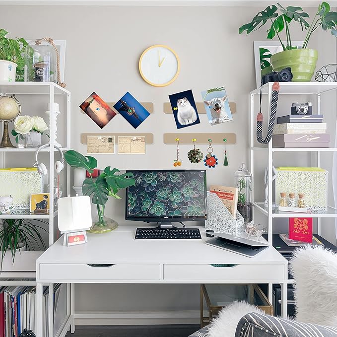 5 Pack Felt Pin Board Bar Strips Bulletin Board for Bedrooms Offices Home Wall Decoration, Notice Board Self Adhesive Cork Board with 35 Push Pins for Paste Notes, Photos, Schedules (Camel)