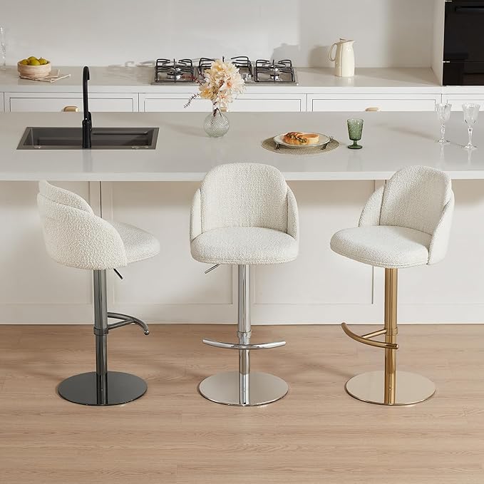CHITA Adjustable Bar Stools Set of 3, Swivel Counter Height Stools with Stainless Steel Base for Bar, Kitchen Island, Dining Room, Sleek Black