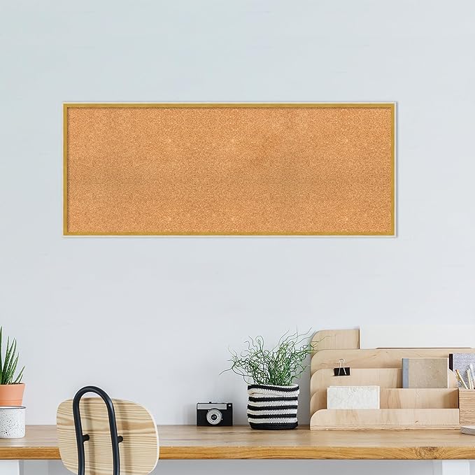 Amanti Art Natural Cork Board for Wall, 19x47 Vision Board with White Frame, Oversize Corkboard Office Decor for Home Organization, Modern Corkboard Pinboard to Display Items for Home Organization in