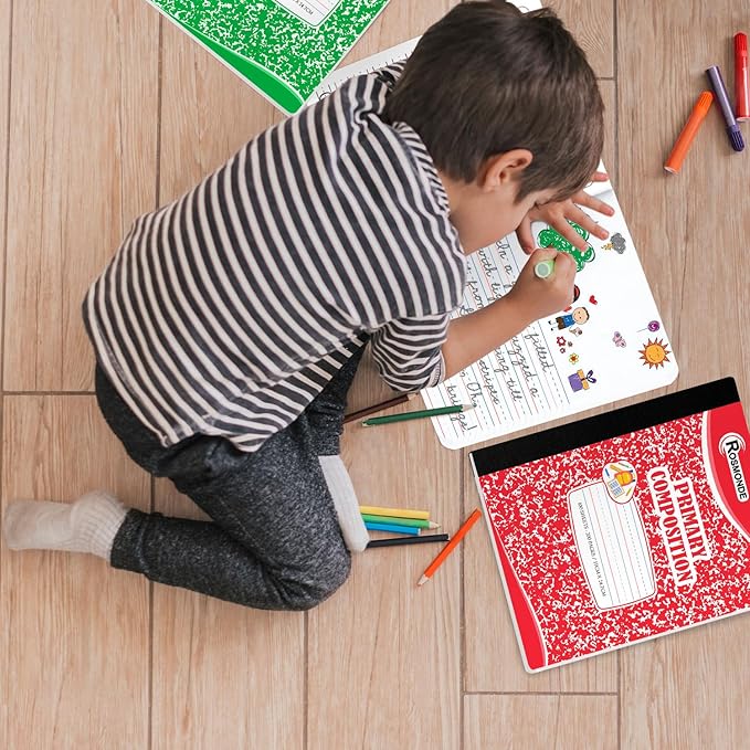 Composition Notebooks Primary Ruled, 12 Pack, 200 Pages (100 Sheets), Draw and Write Journal, Primary Composition Notebook for Kids, Grades K-2 School Supplies, Hard Cover, Assorted Colors