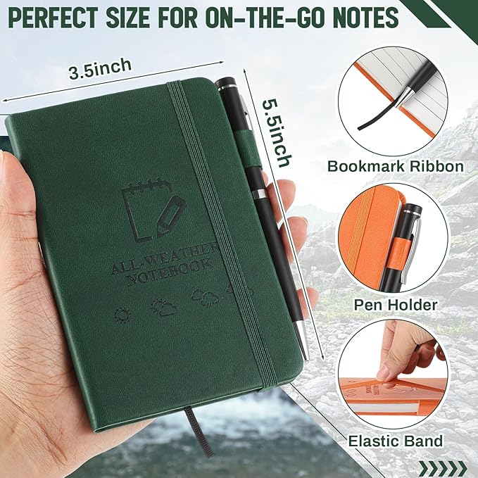 3 Packs Waterproof Notebook 4" x 6" Stone Paper Notebook All-weather Small Pocket Notepad A6 Steno Pads Rain Waterproof Notepad for Woodworker Outdoor Wild Hiking(Brown, Green, Orange)
