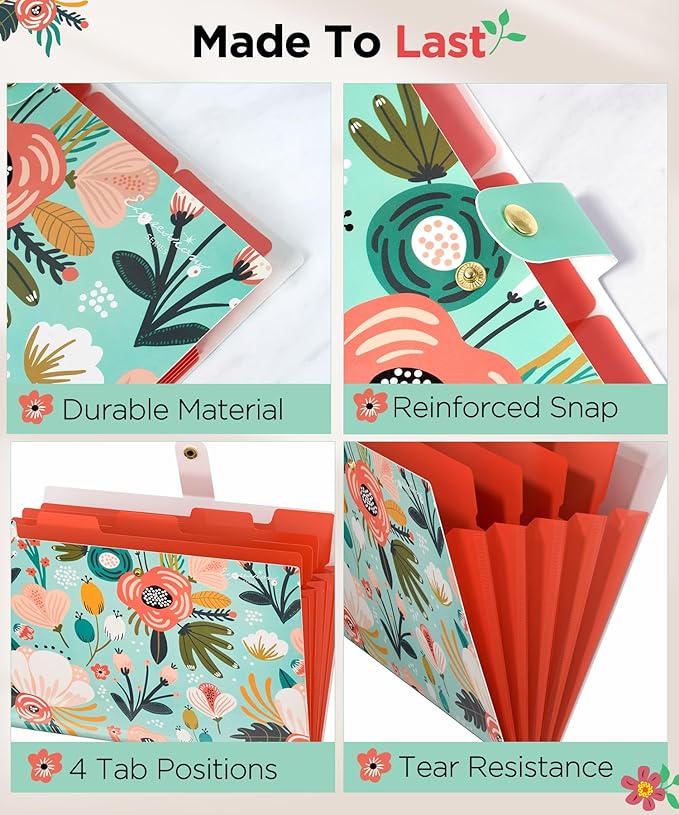 Sooez File Folders Organizer, Folders with 5 Pockets, Folders for Documents w/Sticker, Accordion File Organizer, Paper Receipt Bill Filing Organizer, School College Office Travel Essentials Supplies