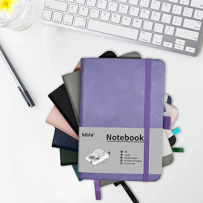 Mlife A6 Small Journal Notebook, Lined Pocket Notebook with Pen Holder, Mini Notebook Hardcover, 192 Pages, 3.9 inches * 5.5 inches Jurnal for Women and Man (3Pack Grey)