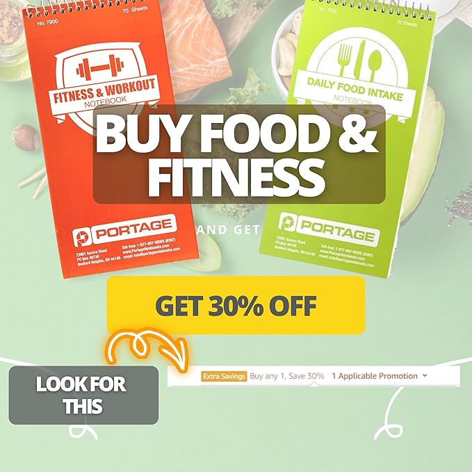 Portage Food Diet Journal - Notebook for Daily Food Intake with Template to Track Calories, a Food Diary, Meal Tracker – 4 x 8 Inches, 70 Sheets, 140 Pages, (Pack of 3)