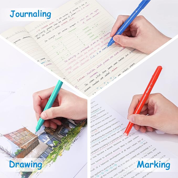 AECHY 12PCS Colored Curve Pens for Note Taking, Dual Tip Pens with 10 Different Curve Shapes & 12 Colors Fine Lines, Curve Highlighter Pen Set for Kids Journaling Note Taking Supplies