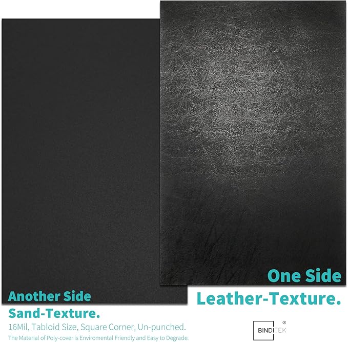 Binditek 20 Pack 16 Mil Leather-Textured Heavyduty Polycovers, 11 x 17" Tabloid Size, Binding Presentation Covers for Business Reports and Proposals, Black, Office Supplies