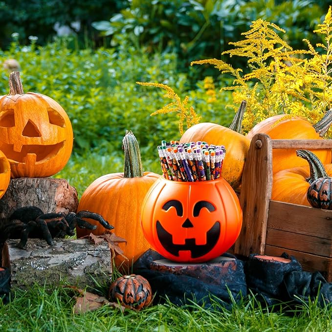 360 Pieces Halloween Pencil with Eraser Fun Assortment Halloween Themed Pencil Novelty Ghost Pumpkin Skeleton Bat Spider Wooden Drawing Pencils for Halloween Party Supplies