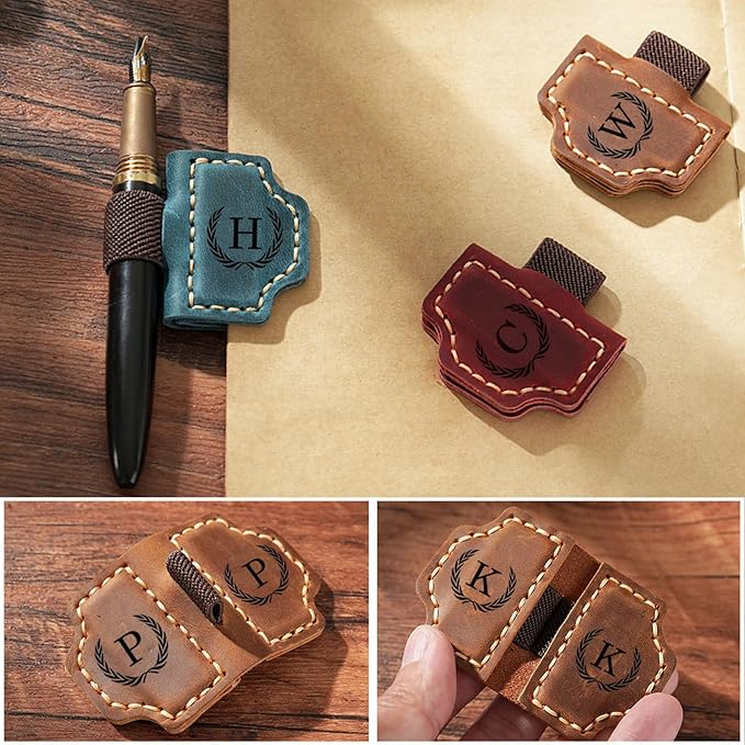 Artlaza Personalized Magnetic Leather Bookmark with Pen Holder - 26 Letters Custom Book Mark with Name Initial Engraved Book Marker for Readers, Book Lovers, Travelers - Gift for Women & Men(Brown，T