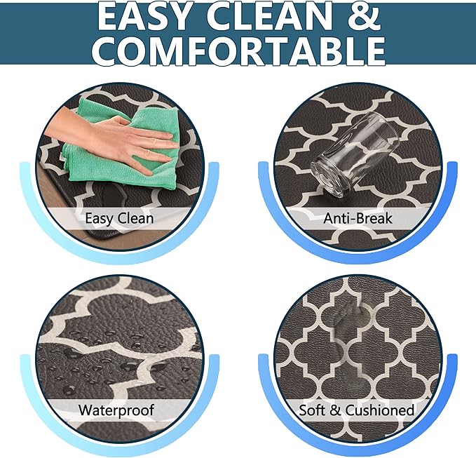 ComfiLife Kitchen Mats for Floor (2 PCs) – Cushioned Anti Fatigue Kitchen Rug for Comfortable Standing – Waterproof, Easy Clean, Non-slip, Thick Kitchen Mat Set for Home, Office, Sink, Laundry (Brown)