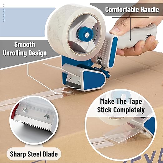Mr. Pen - 2-Inch Tape Dispenser Gun, 2 Pack with 2 Rolls, Blue Heavy Duty Tape Gun for Packing Boxes, Moving