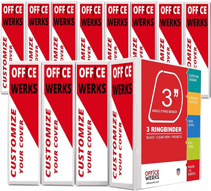 3 Ring Binder, Professional Angle D Ring Binder 3 Inch, Presentation Folder for Standard Pages 8.5 x 11 with Pockets, Crystal Clear View White Binder (12 Pack)