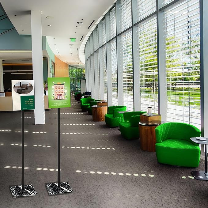 Adjustable Poster Sign Holder Stand 8.5x11 , Sign Holder Stand with Heavy Duty Marble Base, Reusable Sign Holder Vertical & Horizontal View Display for Indoor Outdoor Standing（Square）