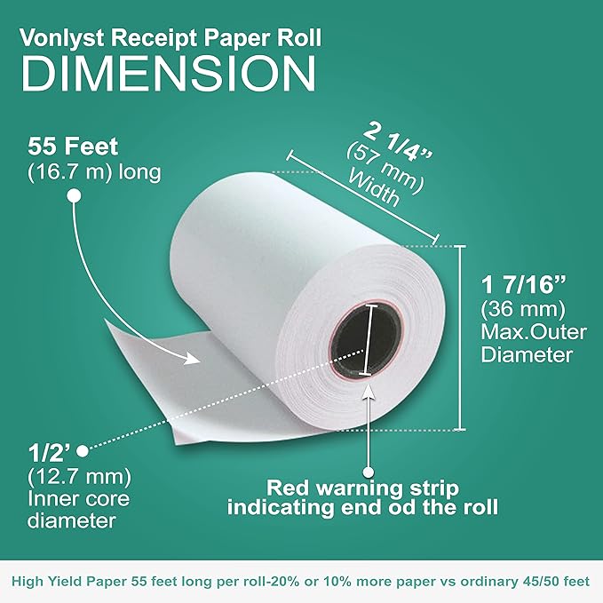 Receipt Paper Roll for Valor Paytech VL 110 and VL 500 Credit Card Machine (20 Rolls)