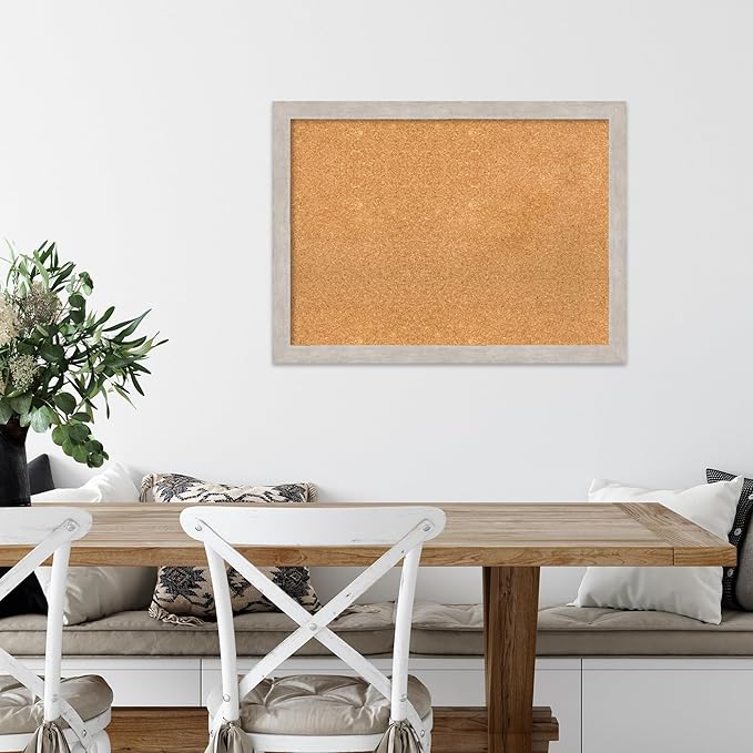 Amanti Art Natural Cork Board for Wall, 23x31 Vision Board with Silver Wood Frame, Medium Corkboard Office Decor for Home Organization, Casual Corkboard Pinboard to display items for home organization
