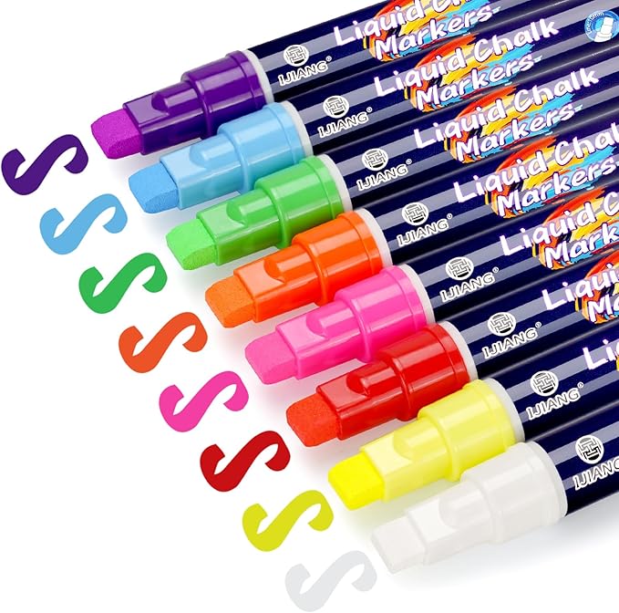 Window Chalk Markers Washable, Neon 8 Colors Jumbo Chalk Marker Car Glass Erasable, Liquid Chalk Pens with 10mm Thick Tips for Chalkboard, Windows, Glass, Mirror, Auto, Poster, Bistro, Cars of DIY