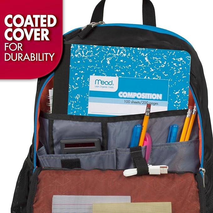 Mead Composition, Wide Ruled Comp Book, Writing Journal Notebook with Lined Paper, Home School Supplies for College Students & K-12, 9-3/4" x 7-1/2", 100 Sheets, Black Marble (09910)