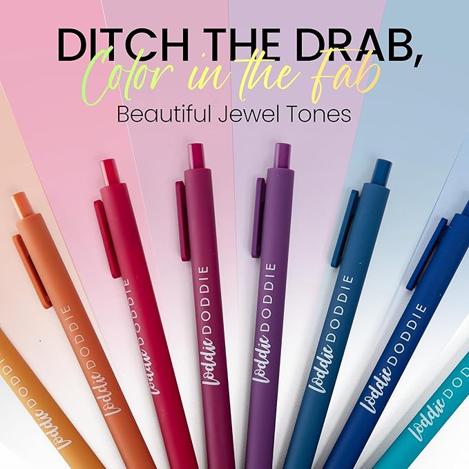 Loddie Doddie Jewel Tones Gel Pens - 0.7mm Medium Point, Smooth Writing, Retractable Gel Pens - No Bleed, Non-Smudge, Colored, 8-Pack for Journaling and Note Taking