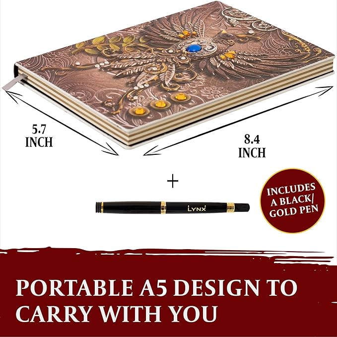 DND Notebook / Journal, Unique 200 Page Book with 3D Pink Phoenix Embossed Faux Leather Cover with Pen- Ideal for Dungeons & Dragons / D&D. Great RPG Accessories Gift for DM's & Players, Men or Women