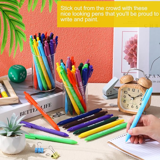 50 Pcs Gel Ink Pens Motivational Inspirational Quote Pen Retractable Rolling Ball Smooth Writing for Coworkers Supplies Office Home(Light Color,Negative)