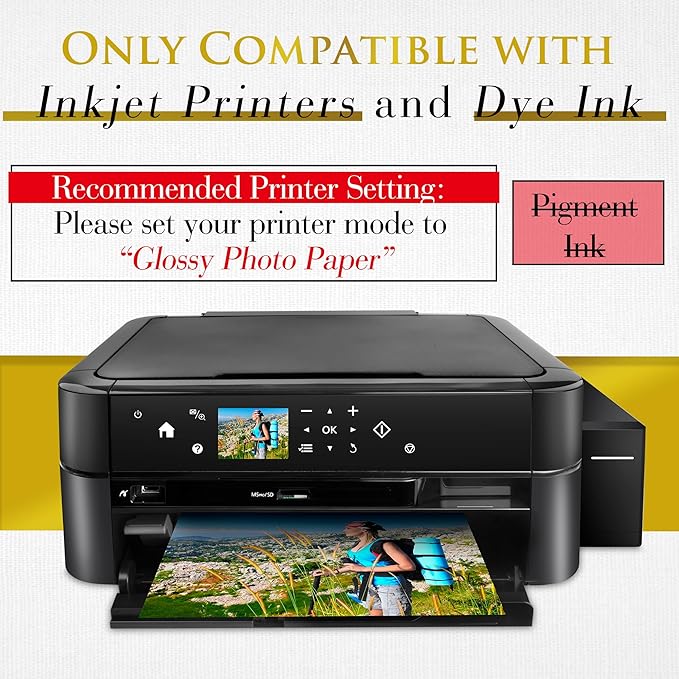 A-SUB Inkjet Glossy Photo Paper 13X19 Inches 48lb 180gsm Professional Glossy Photographic Paper for Inkjet Printers Dye Ink 100 Sheets