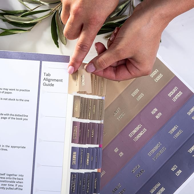DiverseBee Laminated Bible Tabs (Gold Embossed Lettering), Bible Study Journaling Supplies, Bible Book Tabs, 73 Bible Tabs for Women and Men, Includes 4 Blank Tabs (Olive)