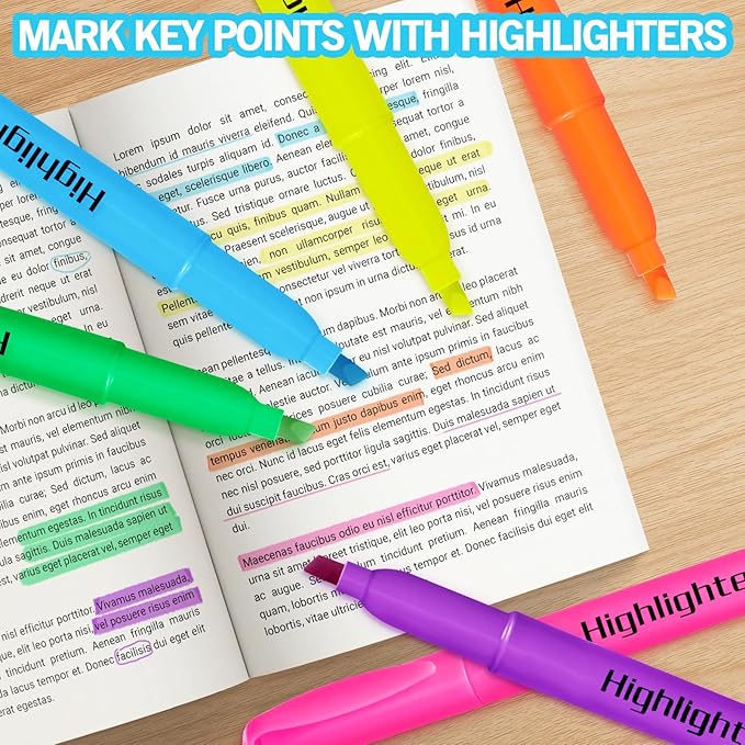 Highlighters, Chisel Tip Dry-Quickly Highlighter Markers, 216 Count-6 Assorted Colors Highlighters Bulk Pack for Adult Kids, Office Classroom Must Have, School Supplies for Teachers (2 Boxes of 108)