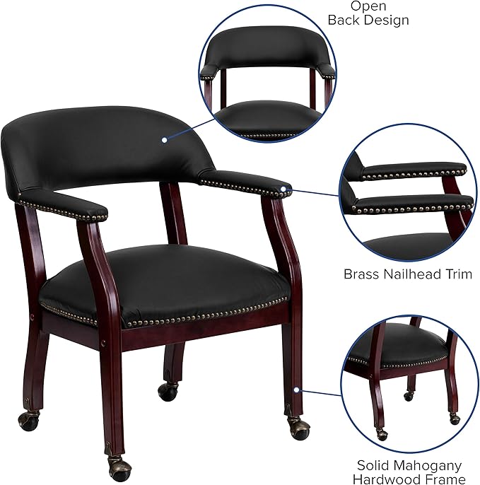 EMMA + OLIVER Black LeatherSoft Conference Chair with Casters