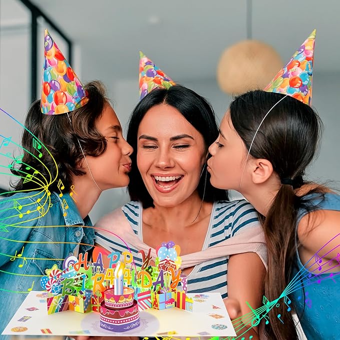 Gumry 44TH Musical Birthday PopUp Card, Blowable Colorful Light Candle 3D Cards with Song, Applause Cheers Sound, Greeting Cards Birthday Gifts Decorations for Women Men Turning 44 Years Old