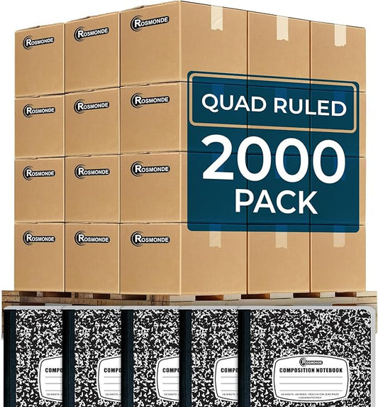 2000 Pack (Pallet) Composition Notebooks Bulk, Quad Ruled, Full Pallet of Composition Notebooks, 200 Pages (100 Sheets), 9-3/4 x 7-1/2, Bulk Notebooks for School & College, 4-7 Days Transit