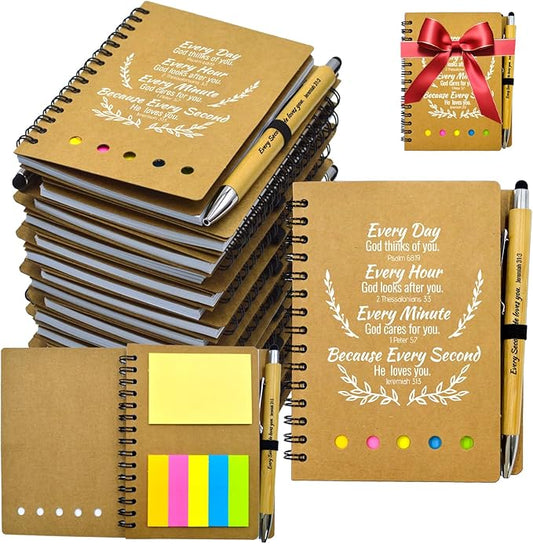 60 Pcs Bulk Christian Gifts Prayer Journal for Woman - 30 Set Religious Notepad with Christian Pen - Bible Notebook - Church Gifts for Mother's Day, Bible Study, and Family Devotions ( Brown )